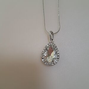Crystal Teardrop Necklace On Sterling Silver Chain